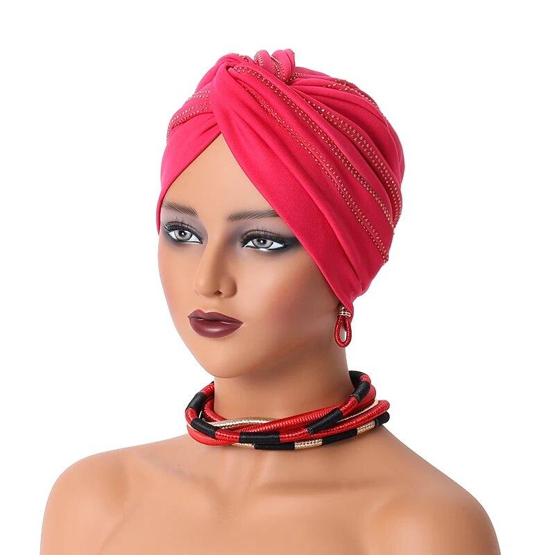 Fashion Women Diamonds Turban Hat Female Head Wraps
