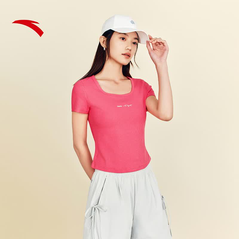 Anta Women's Slim Fit Knit Short Sleeve T-Shirt