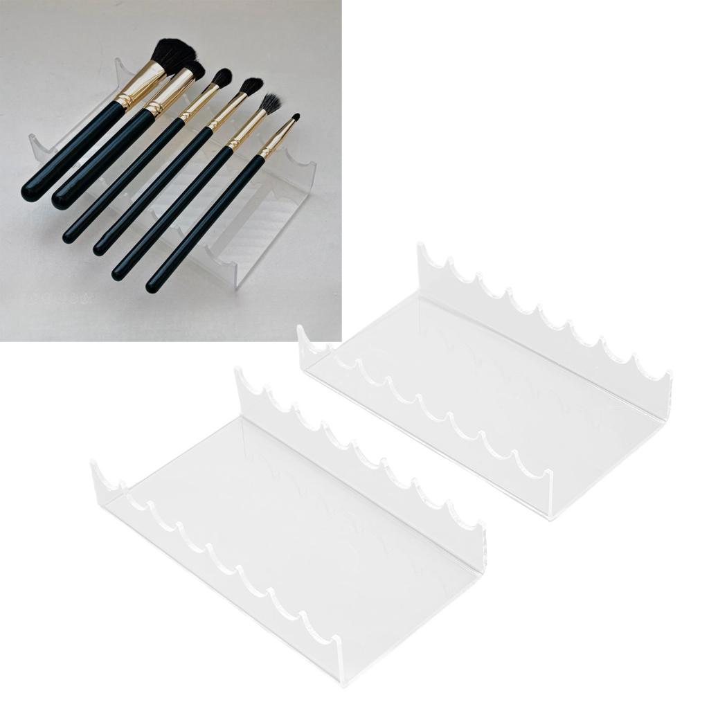 2PCS Makeup Brush Holder Clear Acrylic Horizontal Brush Drying Rack Organizer for Paint Brushes Vanity Table Accessory