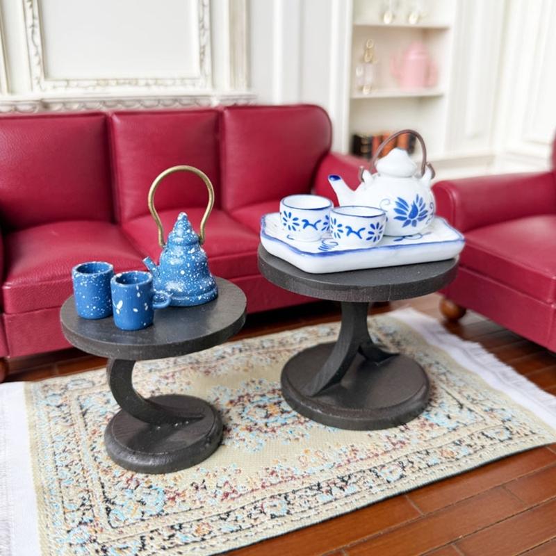Miniature Round End Table 1/12 Scale for Dollhouses Living Room and Dining Room Furniture Display Accessories Room Decors