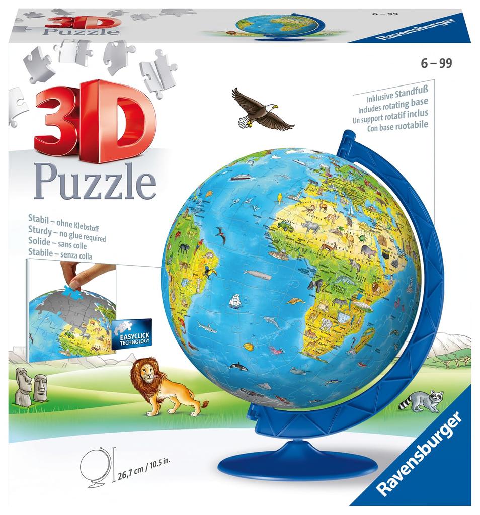 Ravensburger Animal Globe 3D Puzzle, 180 Pieces, Finished Size: 20cm Diameter, 12338 4, Ages 6+ [Puzzle, 3D Puzzle, Gift (Birthday/Christmas)]