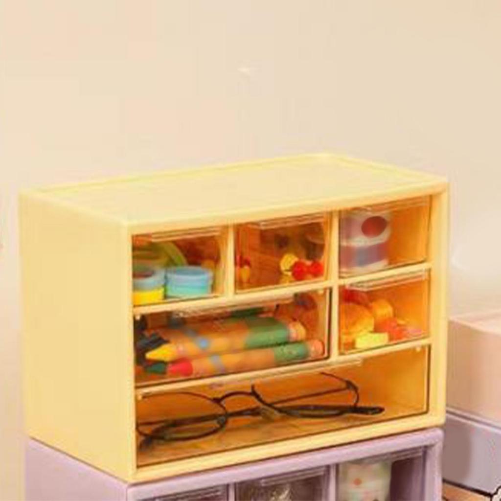 3 Layers Desktop Drawer Storage Box 6 Grids Jewelry Beauty Lens Organization Box for Small Items Yellow