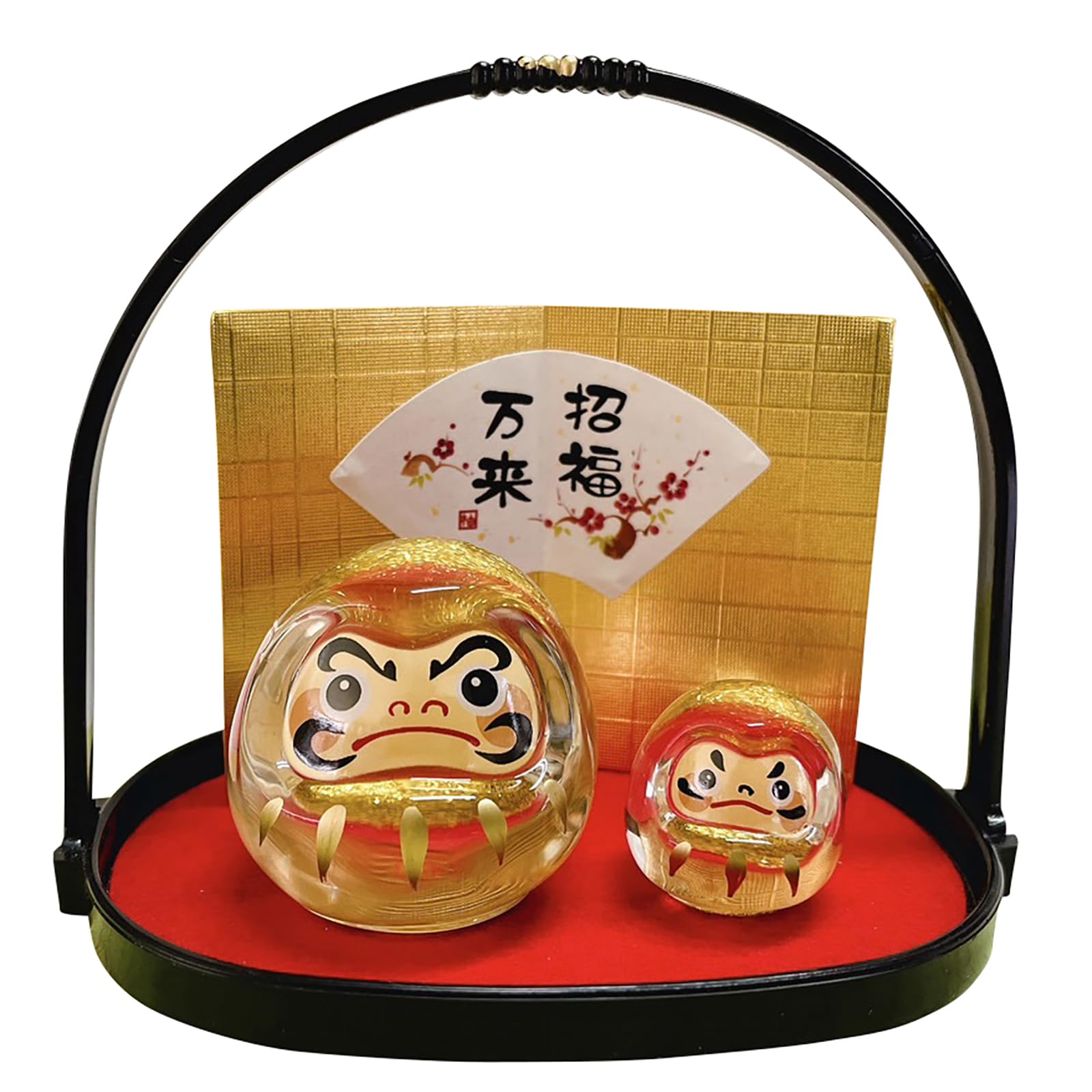 

Daruma doll (parent and child) figurine, for Obon festival decoration, approximately 11cm tall, lucky charm, good fortune item, gold leaf, glass, Yuzu