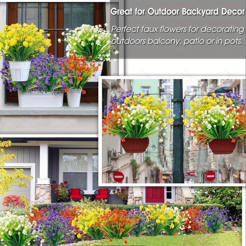 Artificial Flowers for Outdoors,5Bundle Artificial Plants Outdoor Fake Flowers UV Resistant, Outdoor Fake Plants Plastic Faux