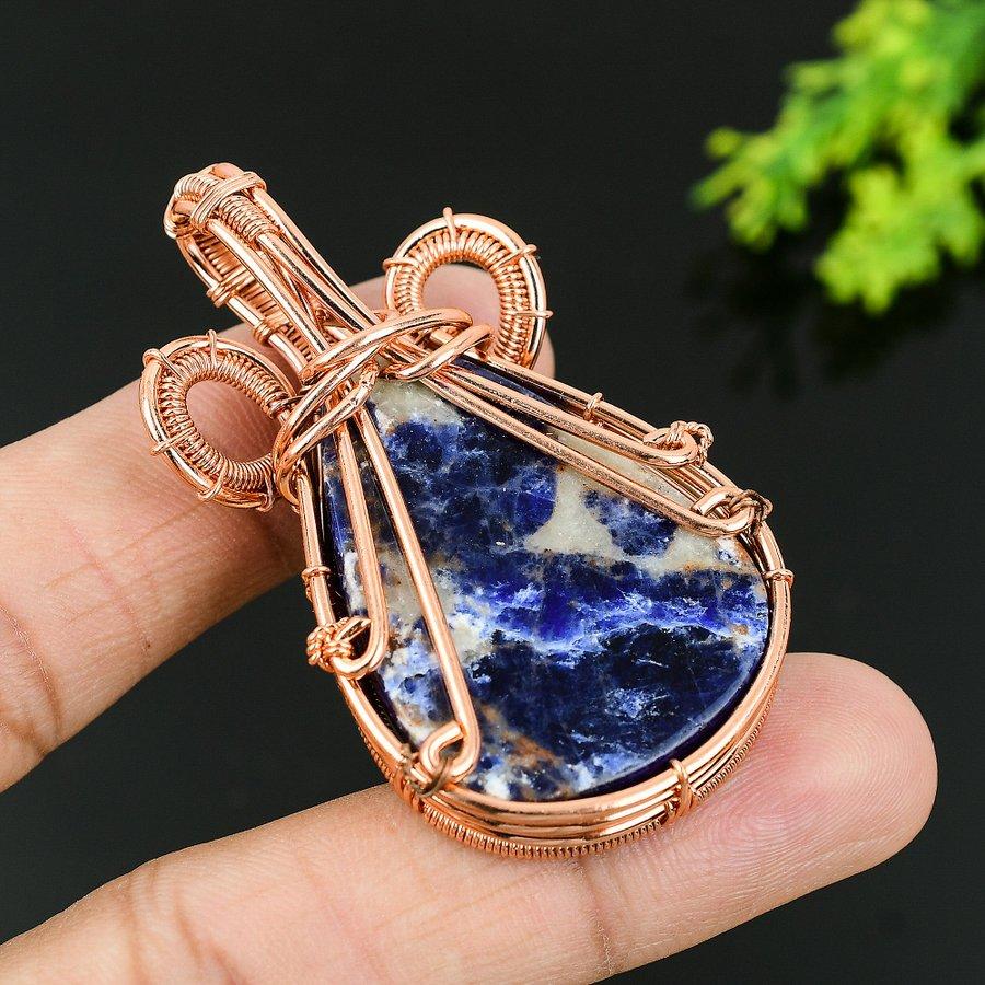 Sodalite Handmade Copper Wire Wrap Jewelry Pendant 2.36 A3b21