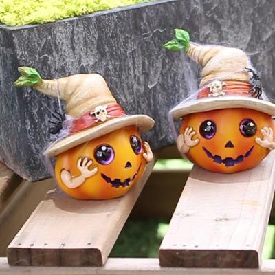 Halloween Pumpkin Ornament Spooky Resin Pumpkin Statue with Hat Spider Skull for Halloween Home Tabletop Decor