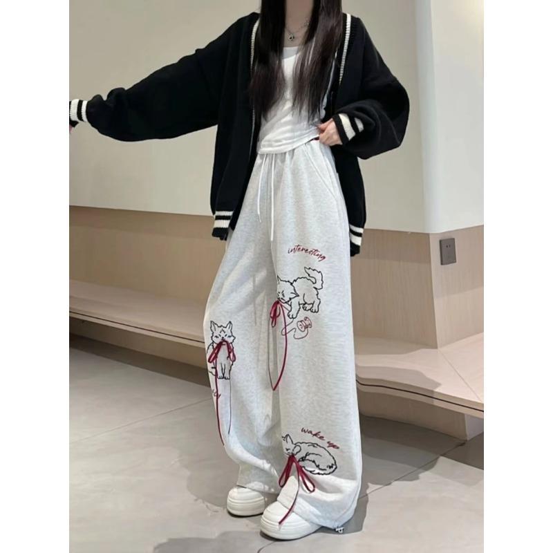 

Черно-белые спортивные штаны с завязками на талии, женские широкие брюки в стиле хип-хоп, новые летние универсальные длинные брюки S белый