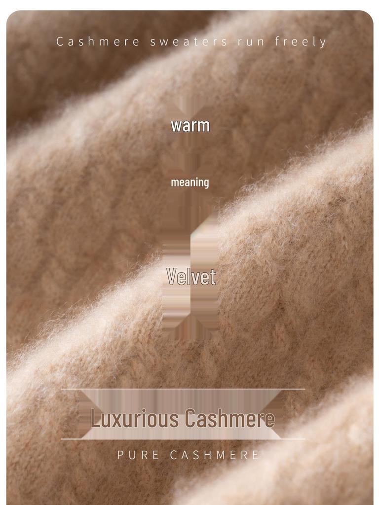 Women's Cashmere Cable Knit Sweater - Half-High Neck, Loose Fit, Versatile & Thickened for Autumn/Winter