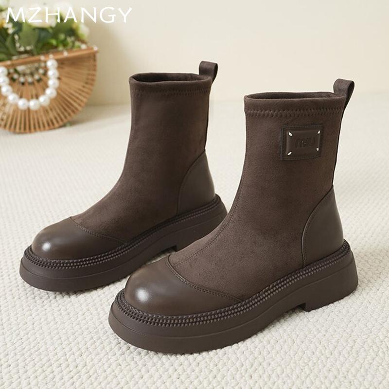 Fashion Flats Women Ankle Boots Winter Suede Platform Casual Cozy Walking Shoes Woman 2024 Trend Fashion Dress Designer Mujer Zapatillas