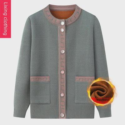 Plus Velvet Thickened Cardigan for Middle-Aged and Elderly Women