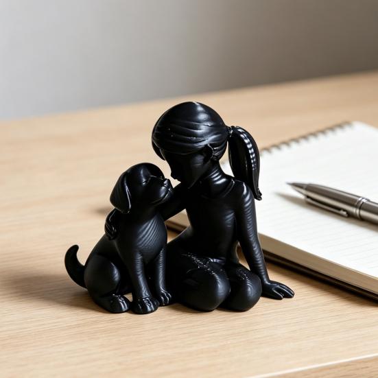 Girl And Dog Statue Nordic Style Desktop Girl Dog Figurine for Bedroom Living Room Home Office Shelf Desk Decor
