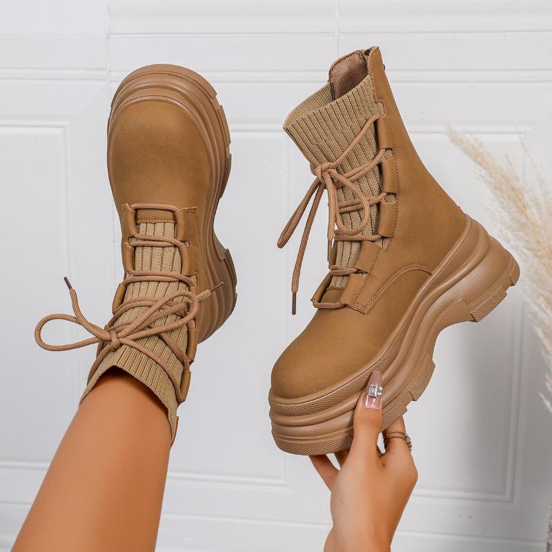 

Thick-soled small Martin boots women s new height-increasing versatile short boots muffin knitted fashion boots 35 светло-коричневого