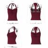 V Neck Slim Crop Tops Lace Lace-up Camisole Chic Halter Bottoming T-shirt  Spicy Girl
