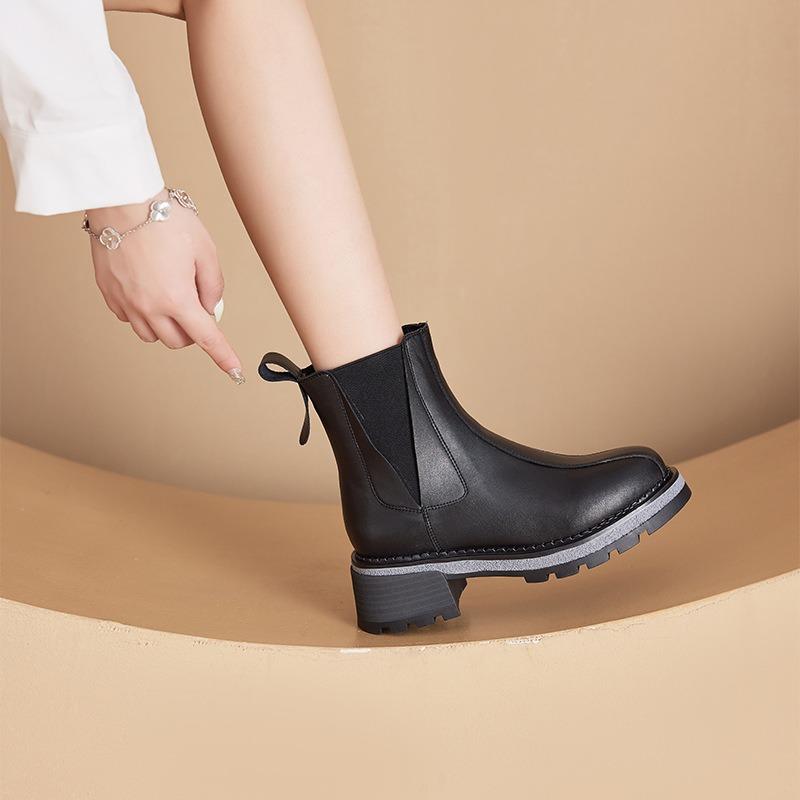 Autumn velvet leather Martin boots women's thick-soled inner height-increasing cigarette boots women's retro one-pedal casual women's shoes