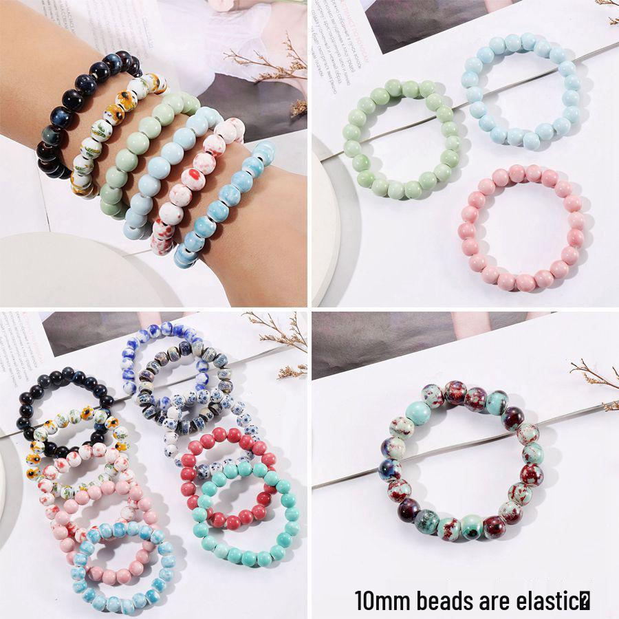 

Ceramic Candy Color Bead Bracelet - Elastic, Non-Fading, Ancient Style for Girls.