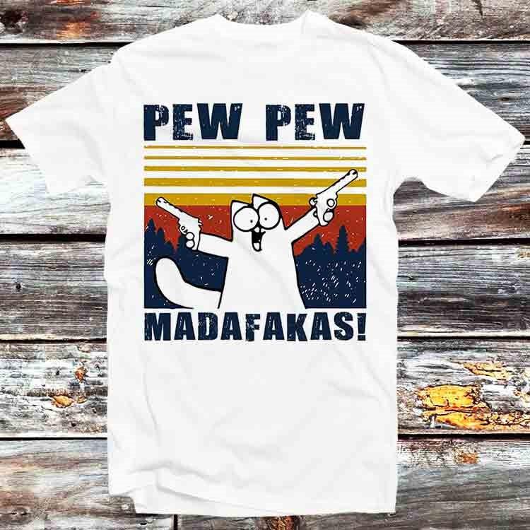 Pew Pew Madafakas Забавный Дизайн Рисунок Кота Футболка Мужская Женская Футболки Топ B661 S