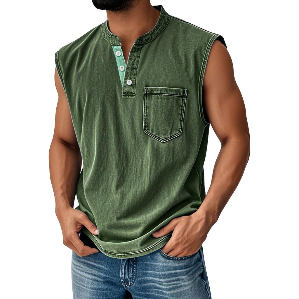 Men's Summer Solid Matching Color Pocket Sports Buttons Vest Men's Sports Casual Vest