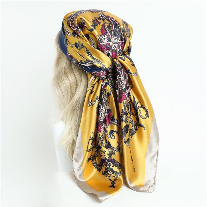 Satin silk scarf ethnic headscarf cashew print scarf imitation silk square scarf 91cm large silk scarf shawl
