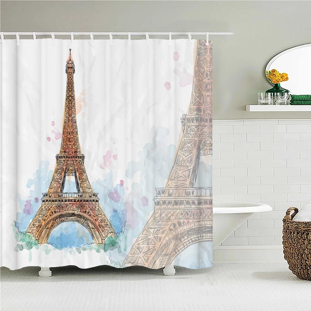 3D print Paris Tower Bathroom Shower Curtains Waterproof Polyester Fabric With Hooks 240X180cm Bath Screen Home Decor Curtain