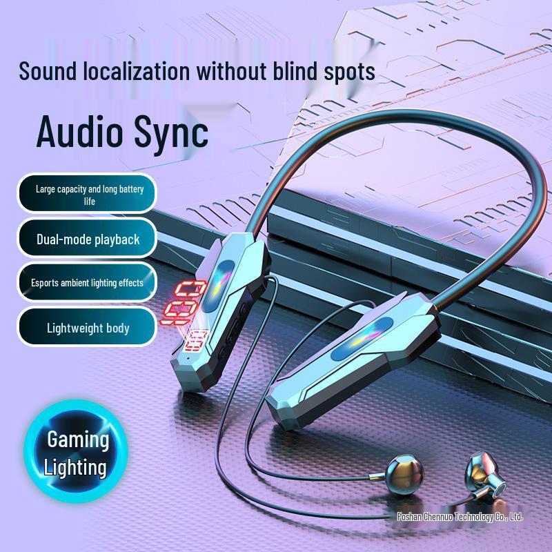 Esports Bluetooth Neckband Wireless Earbuds - Low Latency, Sound Positioning, Card Slot.