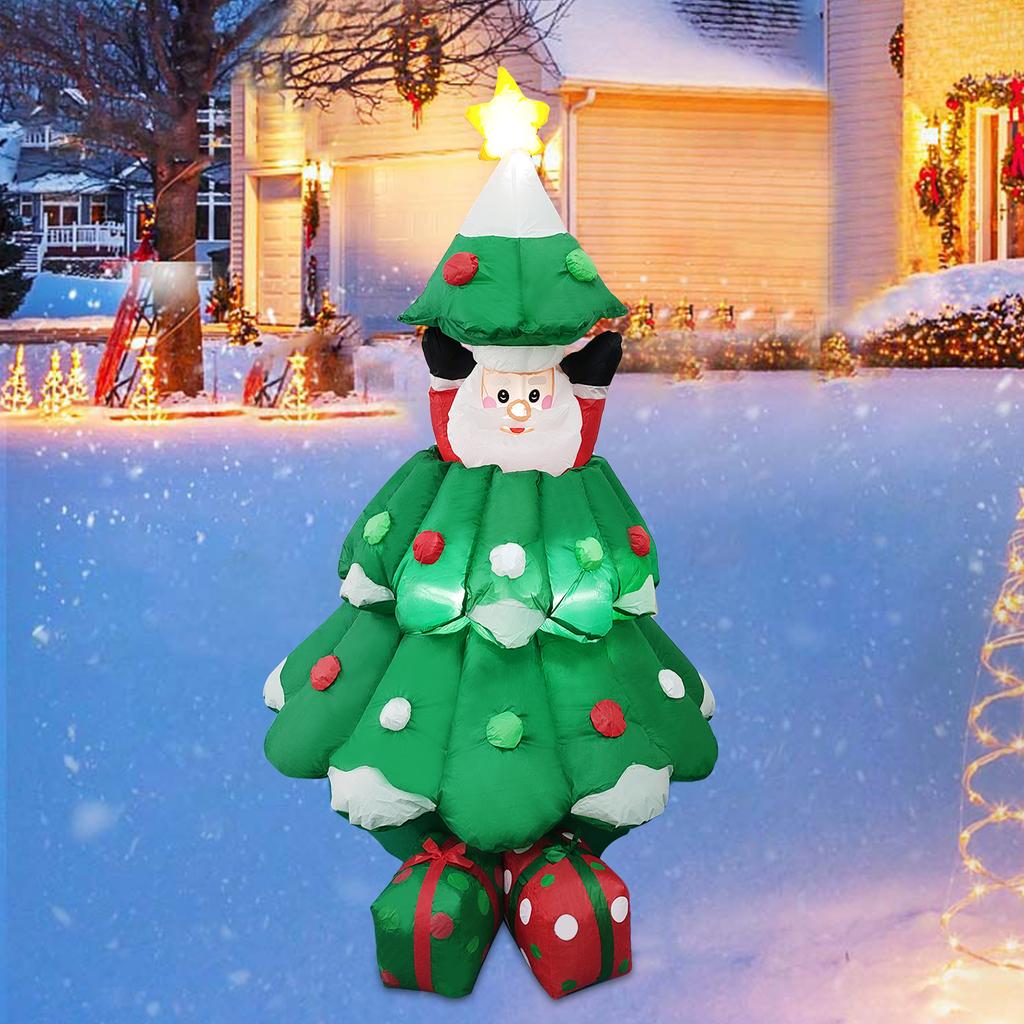 Gonfiabili di Natale da 1,8 m Babbo Natale Sollevabile a Forma di Albero di Natale LED Gonfiabile di Babbo Natale