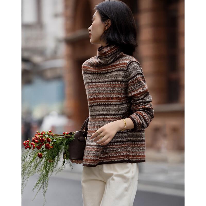 Demana Women's 100% Merino Wool Retro Jacquard Mock Neck Sweater