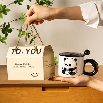 Souvenirs für Mädchen Niedlicher Keramikbecher mit Deckel Panda Wasserbecher Kreativer Praktischer Kaffeebecher Junge Kleines Geschenk