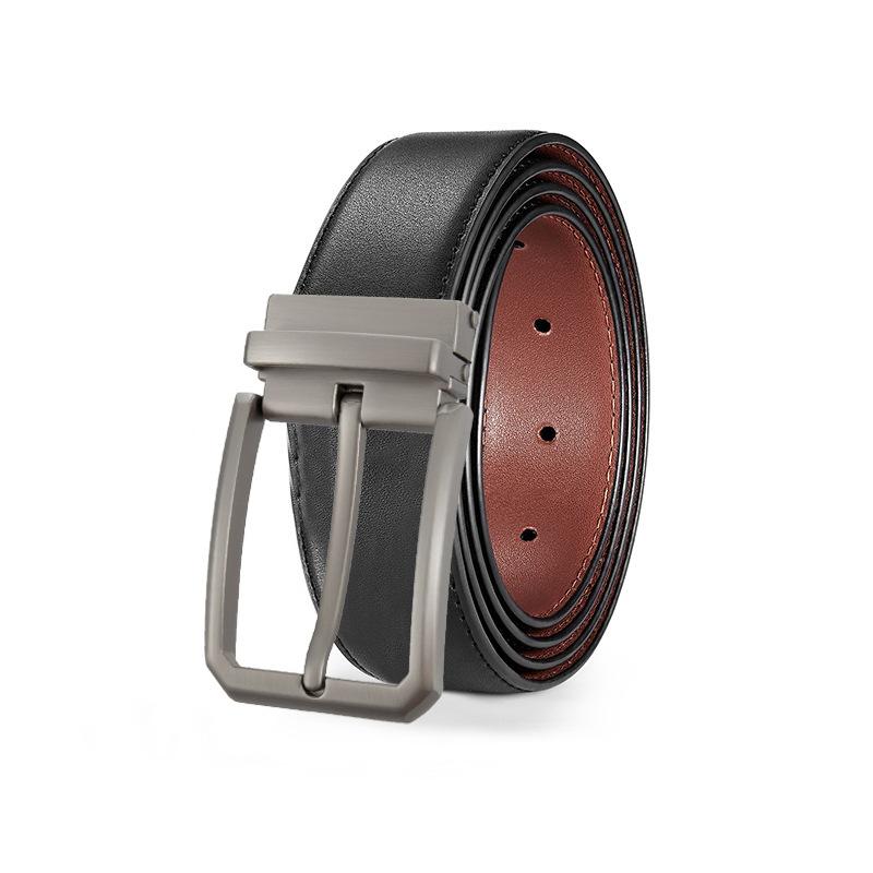 eather in uckle Belt en's ift Box owhide Men's Business Casual Jeans ouble-sided imple Belt