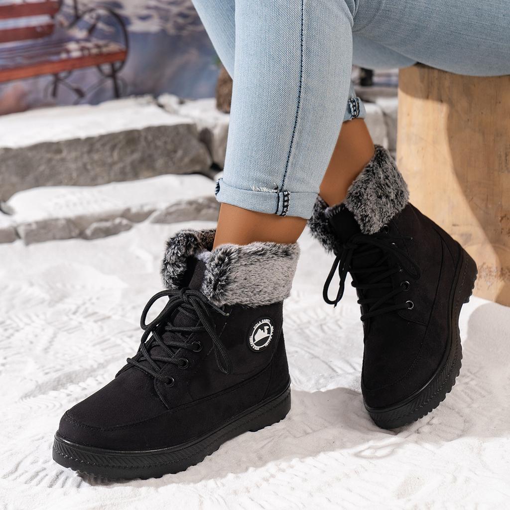 Women's Large Size Soft Sole Winter Warm Fur Snow Boots Padded Lined Ankle Boots Anti-slip Hiking Casual Sports Cotton Boots Martin Boots