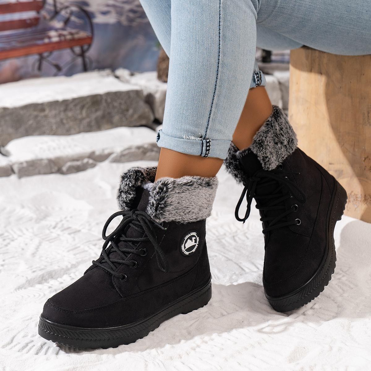 

Women s Large Size Soft Sole Winter Warm Fur Snow Boots Padded Lined Ankle Boots Anti-slip Hiking Casual Sports Cotton Boots Martin Boots 36 чёрный