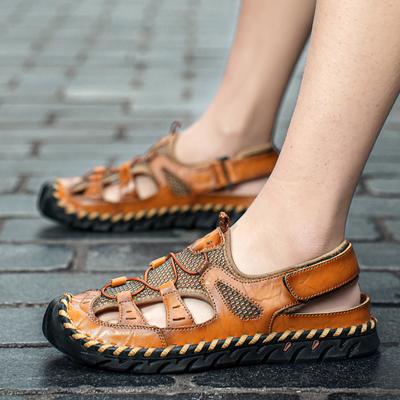 Herren Echtleder Schuhe Herren Sandalen Langlebige Handgefertigte Nähte Geschlossene Zehen Rutschfeste Schuhe Für Innen Außen Strand Große Größe 48
