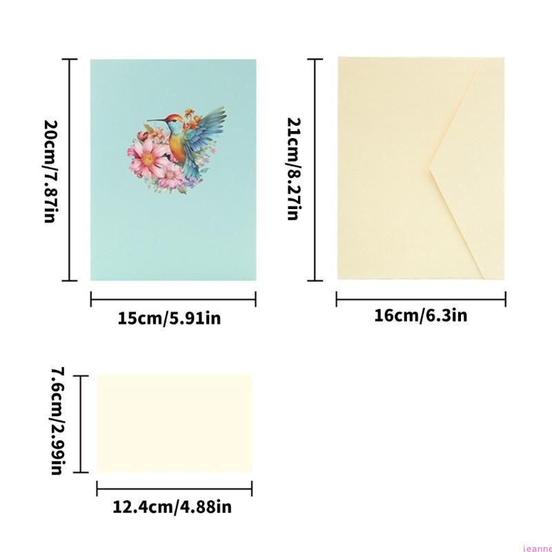 Paper 3D Flower and Hummingbirds Greeting Card Handmade Foldable Blessing Card