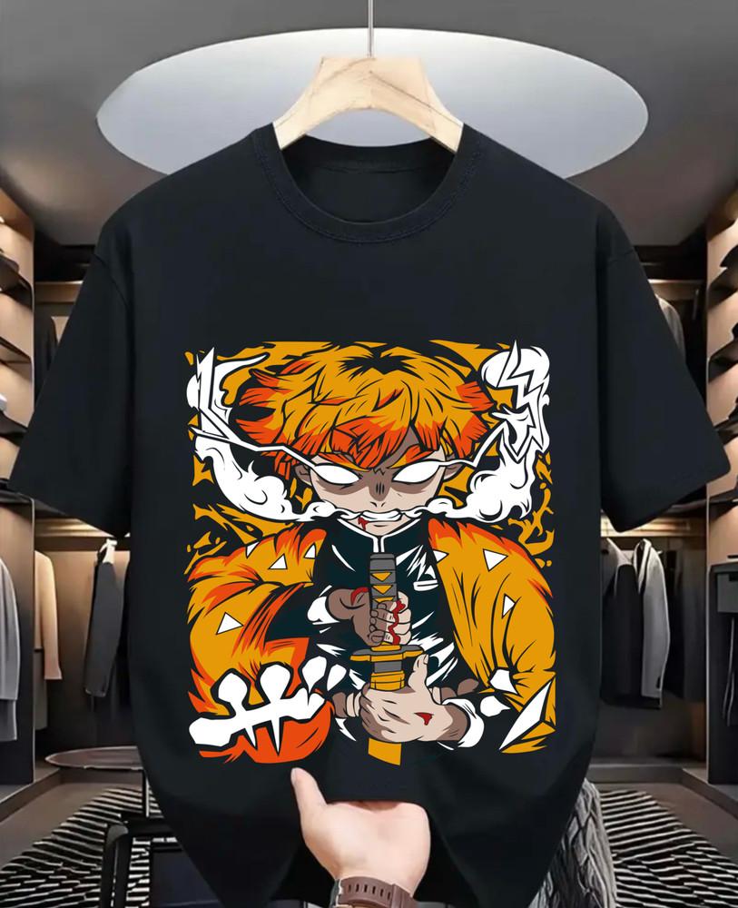 Kimetsu No Yaiba T-Shirt Anime,Manga,Zenitsu Tanjiro Demon Slayer Black Shirt