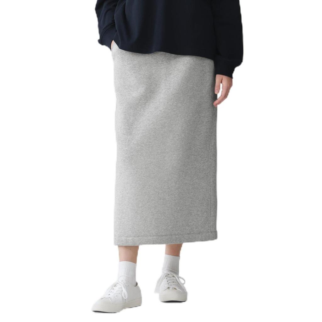 MUJI Women's Brushed Back Sweatshirt I-Line Skirt Grey L Size