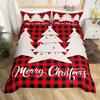 Merry Christmas Duvet Cover Set,Red Buffalo Checked Rustic Truck Comforter Cover,Plaid Xmas Tree Elk Deer Snowflake Bedding Sets