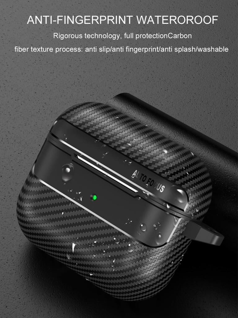 Waterproof Carbon Fiber Texture Soft Silicone Earphone Case With Keychain Hook For Apple Airpods Pro 2 Generation 2nd Air Pods 3 Gen Shockproof Cover