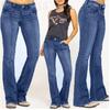 Damen Niedrige Hüfte Schlagjeans Schmale Passform Naht Naht Vintage Gewaschen Lange Jeanshose