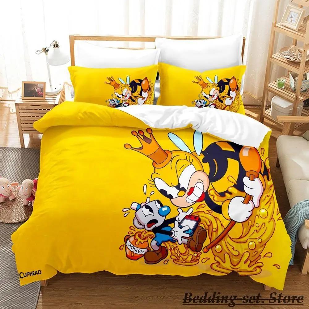 Game Cuphead Mugman 3D Bedding Set Cartoon Anime Duvet Cover Kawaii for Adult Kid Bedroom