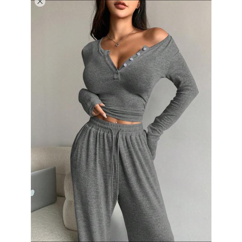 Fashion Women's Fashion Casual Solid Color Print Long Sleeve V Neck Pants Suits