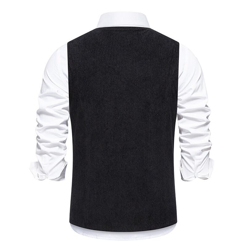Cozy Up New Men's Corduroy Vest Fashion Retro V Neck Pockets Suit Vest Spring Autumn British Casual Vintage Gentleman Leisure Business