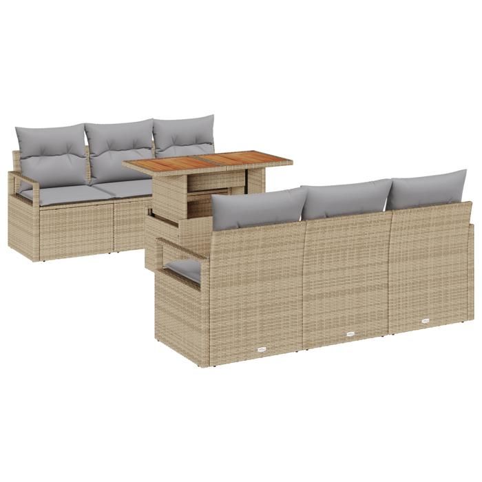 Ensemble de Canapé de Jardin 7 Pièces avec Coussins Beige en Rattan Synthétique Acacia, Canapé de Jardin 2 places 3349657