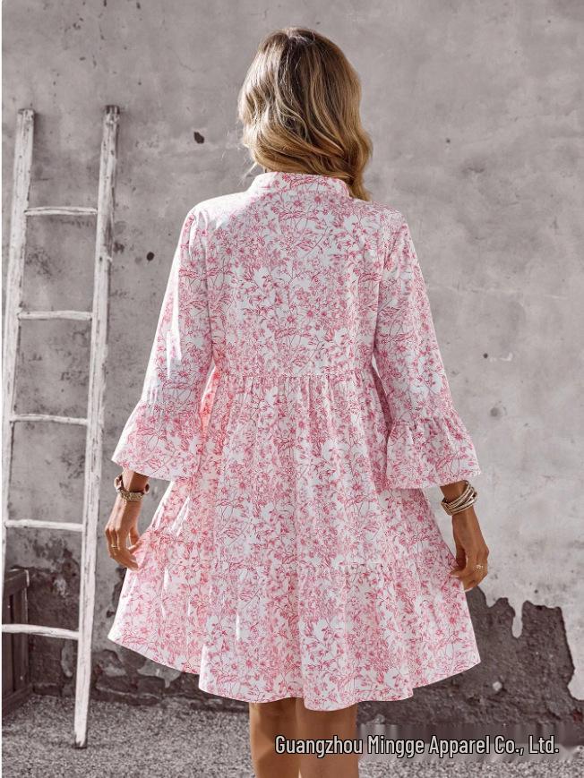 Elegant Multi-color Print Long Sleeve Dress for Women