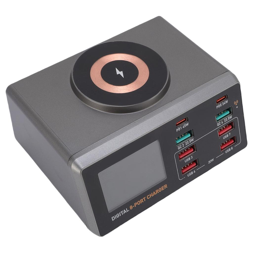 USB Charging Station with 15W Wireless Charger 100W Smart APP Control 8 Port USB Charging Hub for Phone Tablet Laptop