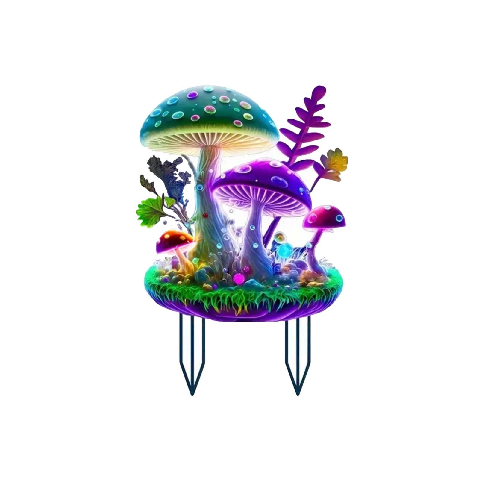 

Luminous Garden Card - Purple, Blue, Green, Red, Orange, And Yellow Mushrooms UV Stimulate One Size