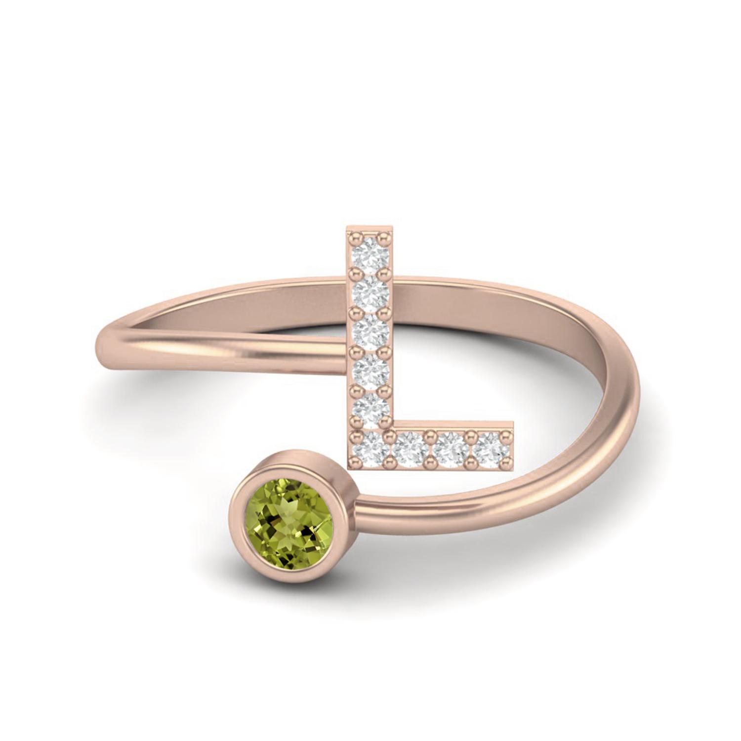 

Капітал L Початкова літера 3 мм Круглий перидот 925 Стерлінгове срібло Рожеве вермей Жіноча регульована весільна каблучка 12 Яскраво-рожевий