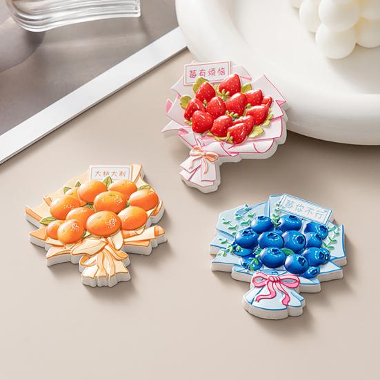3D Fruit Bouquet Fridge Magnet Resin Strawberry Blueberry Lychee Orange Bouquet Refrigerator Magnet Kitchen Home Office Decoration