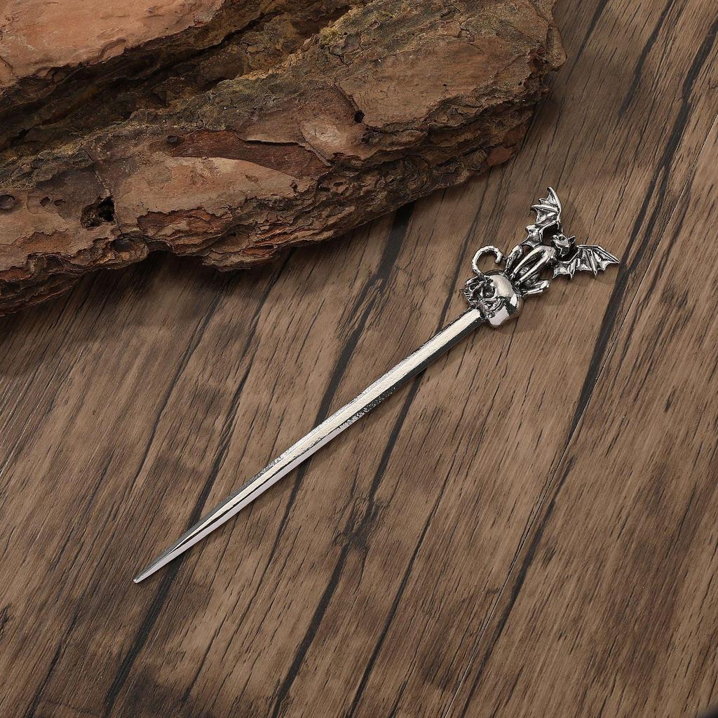 Retro Viking Witch Skull & Black Cat Sword Hairpin - Norwegian Style Party Jewelry