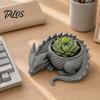 Talos 3D Printed Lying Dragon Flowerpot for Small Green Plants, Decorative Succulents Pot Ornament, Dark Style Figurine Home Office Desktop