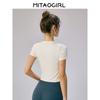Mitaogirl Kendall Short Sleeve T-shirt Women Summer Slim Fit Slimming Shoulder Basic White T Running Fitness Yoga Clothes