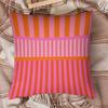 1Pc Pink Orange Striped Pillow Cover, Polyester 2D Double Sided Print Cushion Case, Retro Geometric Color Block Throw Pillowcase